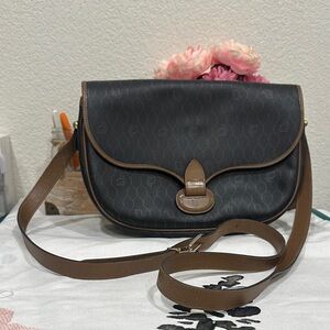 Dior Vintage Honeycomb Grey and Tan Crossbody Bag